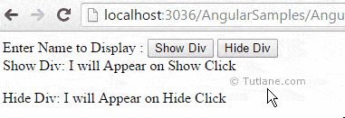 Angularjs ng-show, ng-hide directives example output or result