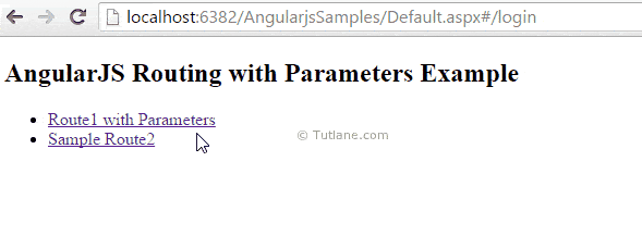 Angularjs routing with parameters example result or output