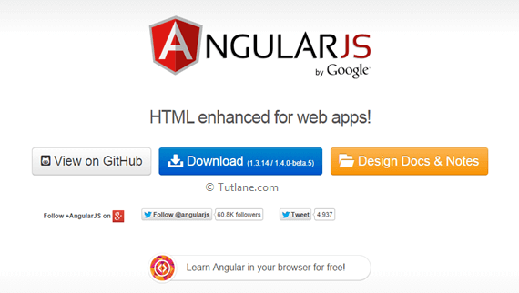 Angularjs Page which contains installation or environment setup details