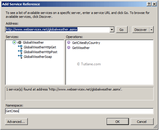 adding weather report service reference in asp.net mvc application