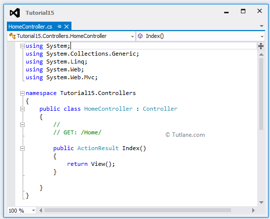 Controller with default code in asp.net mvc application