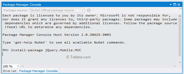 Installing jquery mobile mvc nuget package in asp.net mvc application