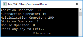 C# Arithmetic Operators Example Result