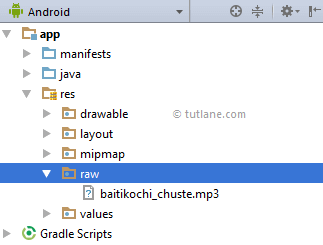 Android Audio Player Example - Add Raw Folder