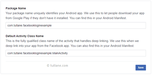 Android Integrate Facebook - Add Package Name and Default Activity Class Name