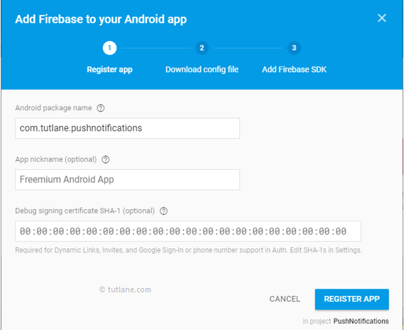 Android add package name in firebase console