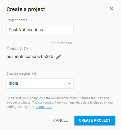 Create a New Android Project in Firebase Console