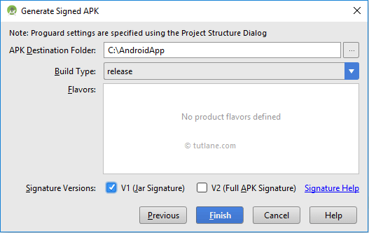 APK Destination Path to Generate Android App Signed APK