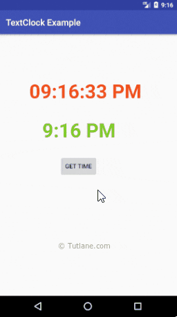 Android TextClock Control Example Result