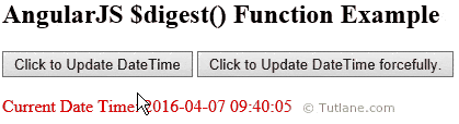Angularjs $digest() function example result or output