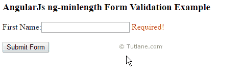 Angularjs ng-minlength form validation example result or output