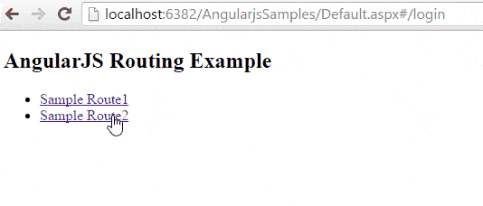 Angularjs routing example result or output