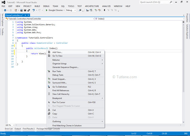 Adding view to controller by right click in asp.net mvc application