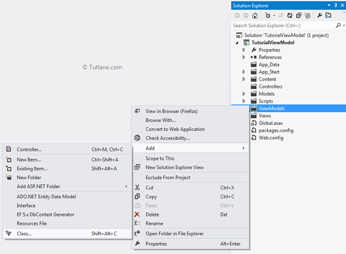 add new class in viewmodel folder in asp.net mvc