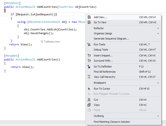 Add new view in asp.net mvc for controller method in ajax helpers method