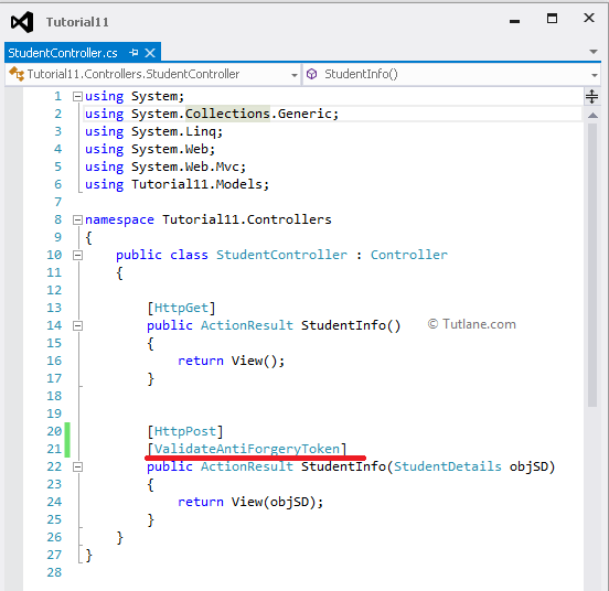 Adding ValidateAntiForgeryToken to Studentinfo [HttpPost] Action Method in asp.net mvc cross site request forgery