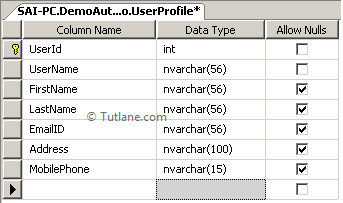 User Profile table in asp.net mvc membership provider