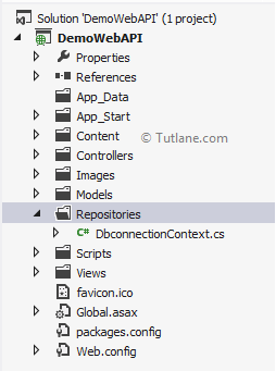 Add dbcontent class file in repositories folder in asp.net web api