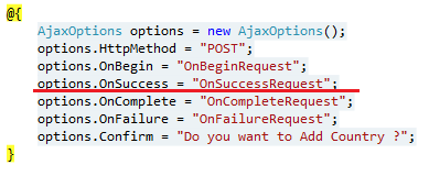set onSuccess ajax helper option in asp.net mvc application