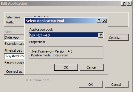 Select Application Pool Asp.net v4.0 in IIS to Solve Error