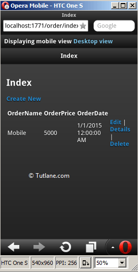 Asp.net mvc application view in opera mobile emulator