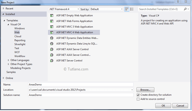 create new asp.net mvc areas application