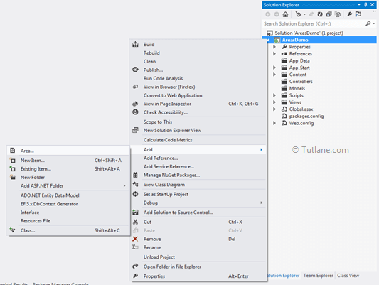 Adding new area in asp.net mvc application