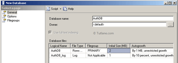 create new database in sql server for asp.net mvc authentication example