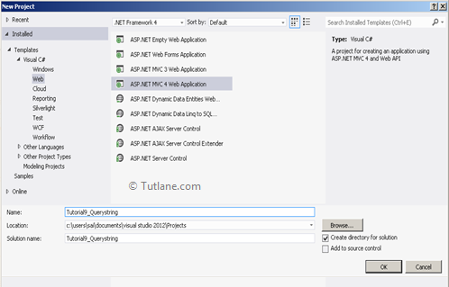 create new asp.net mvc project from visual studio 2012