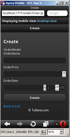Crete Order details page in asp.net mvc mobile view