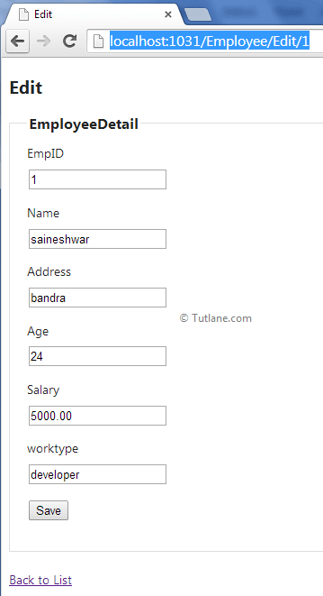 Edit Employee Details in asp.net mvc application