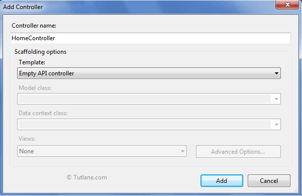 select empty api controller template in asp.net mvc applicaiton