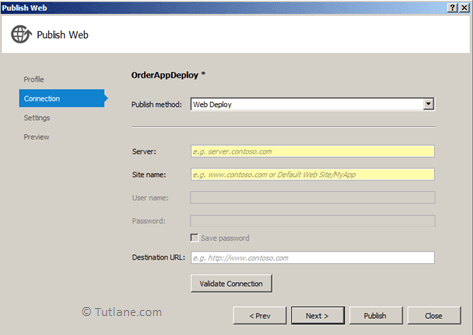 Select publish method to deploy application in visual studio