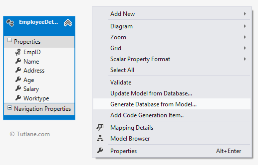 Generate database from model in model first entity framework approach in asp.net mvc