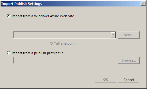 Import profile from windows azure website or from publish profile file