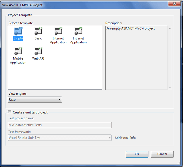MVC Database First Approach in Entity Framework select empty template