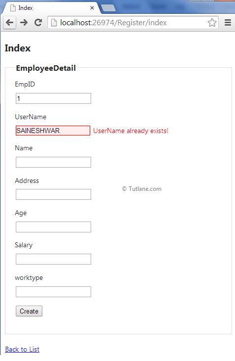 in case if user exists remote validations example output in asp.net mvc application