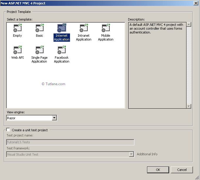 select internet application template for asp.net mvc twitter sign in project