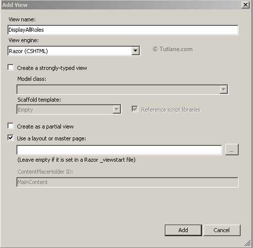 Add view to show all roles in asp.net mvc application