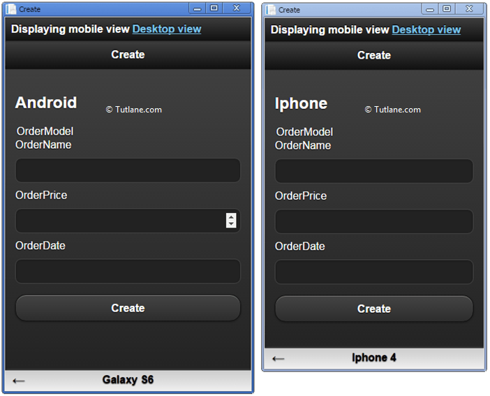 Android and Iphone mobile view of asp.net mvc application