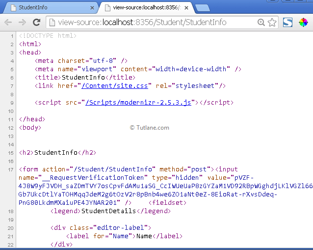 page source of student view page in asp.net mvc cross site request forgery