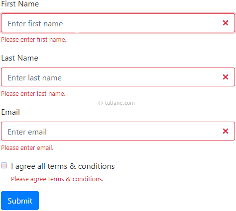 Bootstrap form validations before submit example result