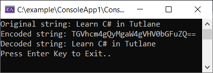 C# Decode Base64 String to Original Text Example Result
