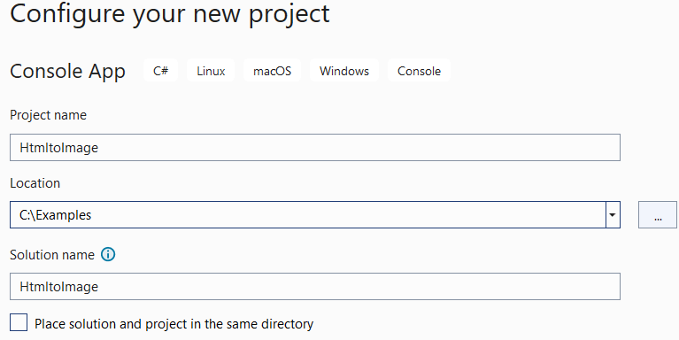 Visual Studio Create a New .NET Core C# Project
