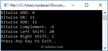 C# Bitwise Operators Example Result