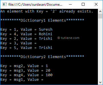 Visual Basic Add Elements to Dictionary Object Example Result