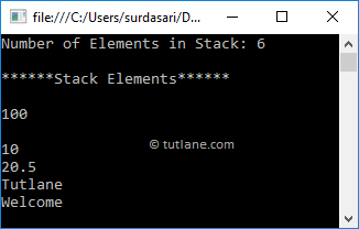 C# Add Elements to Stack Example Result