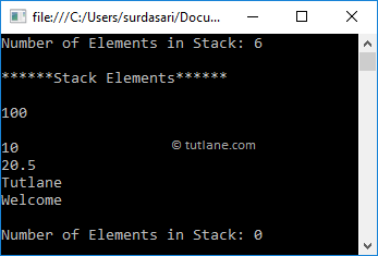 C# Pop Method to Access Elements Example Result