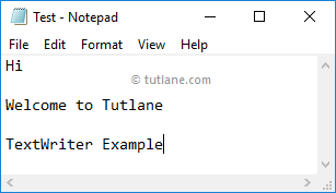 C# TextWriter to Write a Text to File Example Result