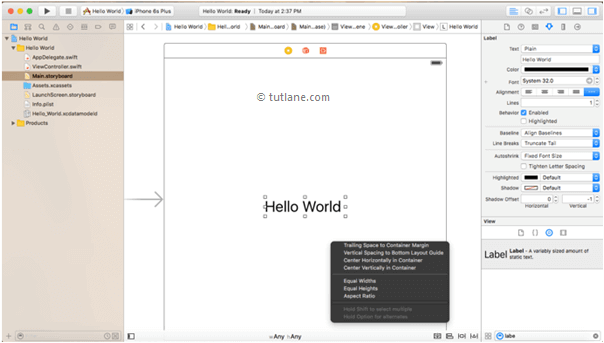 Align label control in ios xcode editor using align properties